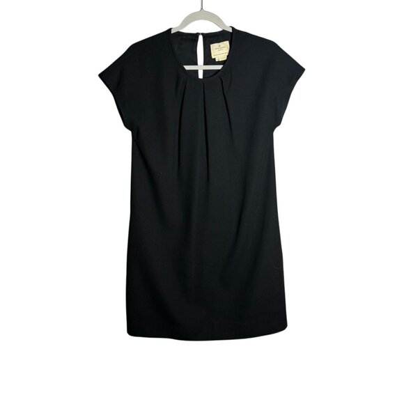 Kate Spade Black Pleated Shift Dress Size 4 Womens Short Sleeve Keyhole Back - Picture 1 of 6